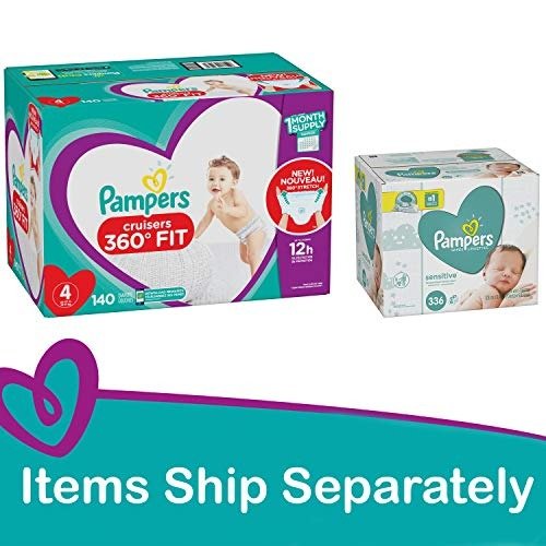 Diapers Size 3 - Cruisers 360˚ Fit Disposable Baby Diapers with Stretchy Waistband, 156 Count ONE Month Supply with Baby Wipes Sensitive 6X Pop-Top Packs, 336 Count