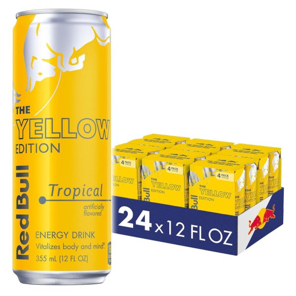 (24 Cans) Red Bull Energy Drink, Tropical, Yellow Edition, 12 fl oz