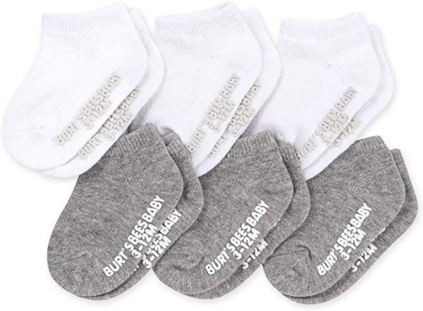 's Bees Baby Unisex Baby, 6-pack Ankle Socks With Non-slip Grips, Made With Organic Cotton