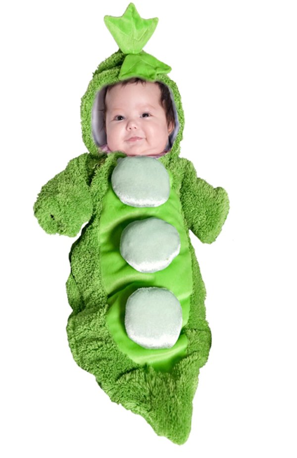 Plush Pea in a Pod Farmer Vegetable Halloween Fancy-Dress Costume for Infant, Newborn