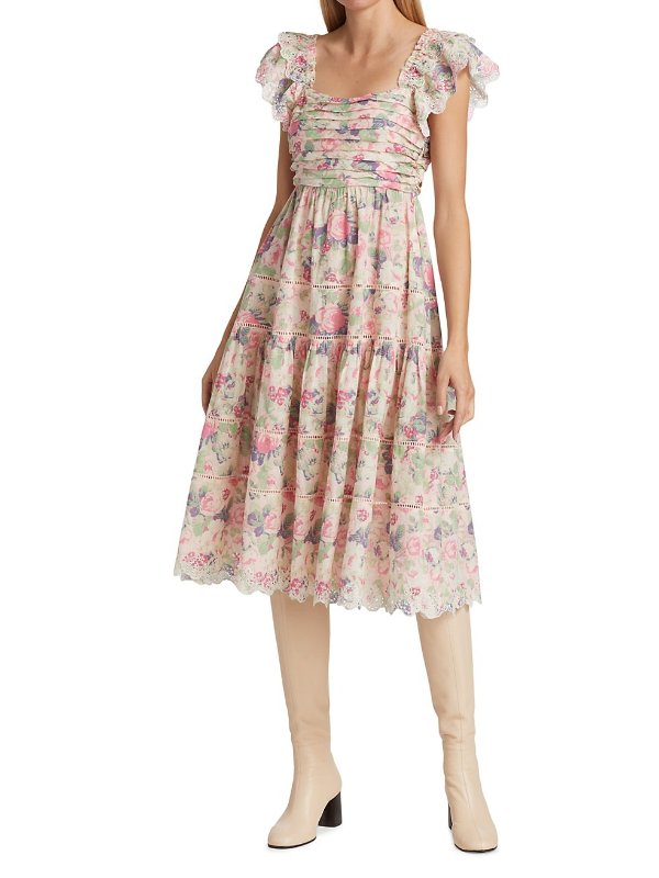 Harlyn Lace-Trimmed Floral Midi Dress