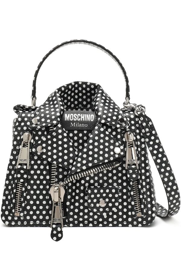 Zip-detailed polka-dot leather shoulder bag