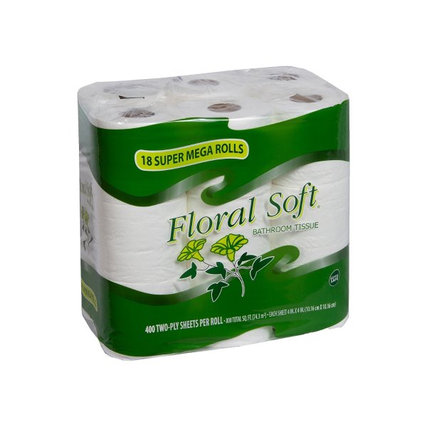 Floral Soft Standard 2-Ply Standard Toilet Paper, White, 400 Sheets/Roll, 18 Rolls