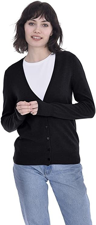 V-Neck Cardigan Sweater 100% Cashmere Button Front Long Sleeve Pullover for Women