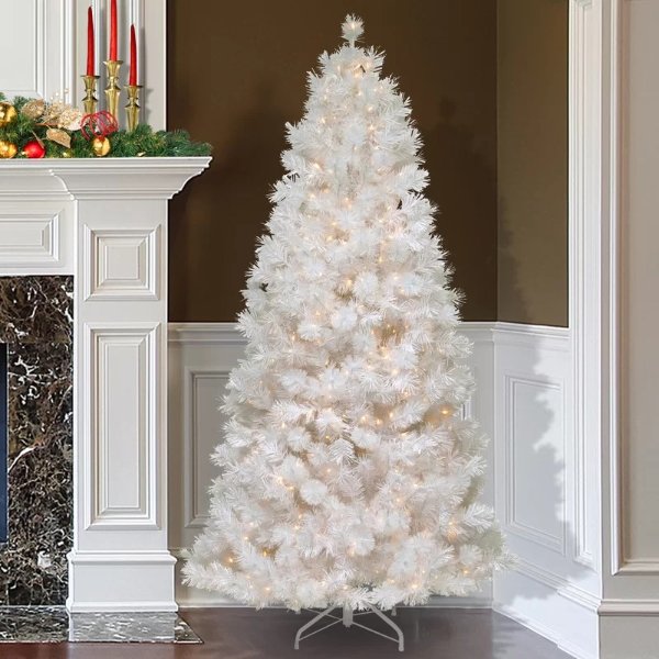 时尚现代白色圣诞树500盏装饰灯 7.5'