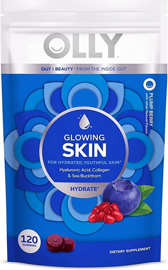 Glowing Skin Collagen Gummy, Hydrated, Youthful Skin, Hyaluronic Acid, Sea Buckthorn, Chewable Supplement, Berry, 60 Day Supply - 120 Count Pouch
