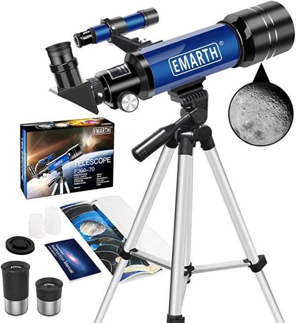 Telescope, 70mm/360mm Astronomical Refracter Telescope with Tripod & Finder Scope, Portable Telescope for Kids Beginners Adults (Blue)