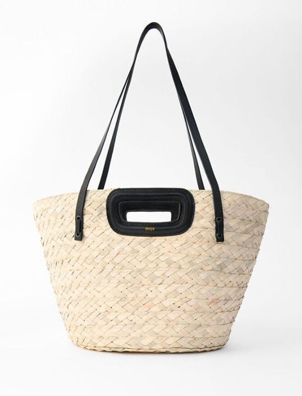 220MBASKET Basket bag in raffia and leather