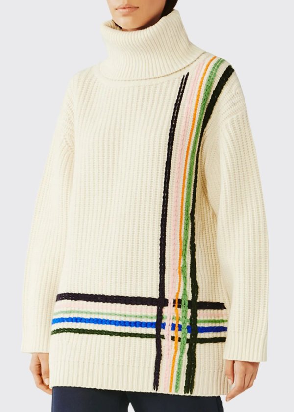 Multi Stripe Merino Wool Oversized Turtleneck Sweater