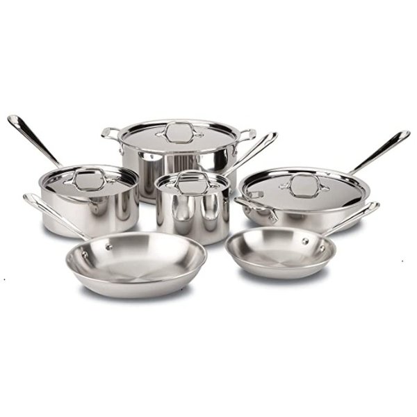 -Clad D3 Stainless Cookware Set, Pots and Pans, Tri-Ply Stainless Steel, Professional Grade, 10-Piece