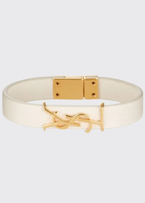 Simple Tour Leather YSL Monogram Bracelet, Size Medium