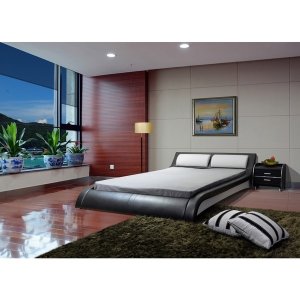 Greatime Black and White Faux Leather Platform Queen Bed