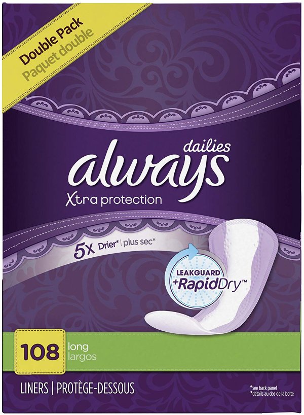 Always Xtra Protection Long Daily Liners Unscented 108 Count