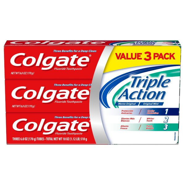 Triple Action Toothpaste, Mint - 6 Ounce, 3 Pack