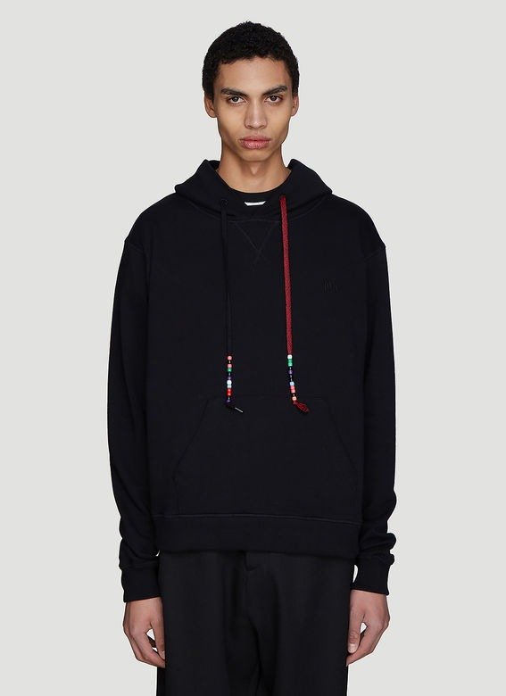 Hooded Beaded Drawstring Sweatshirt in Black