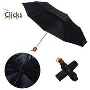Clicks Black 42" Folding Compact Umbrella with Wood Handle 