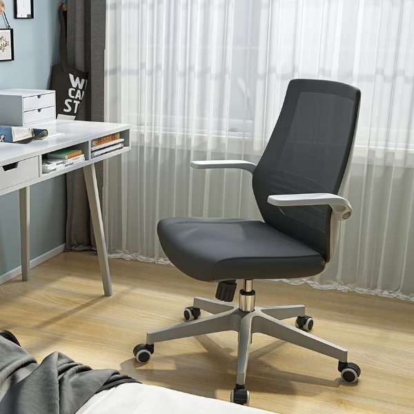 Ergonomic Office Chair, Swivel Desk Chair Height Adjustable Mesh Back Computer Chair with Lumbar Support, 90° Flip-up Armrest (Black)