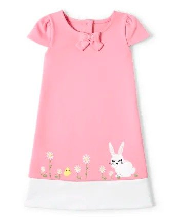 Girls Short Sleeve Embroidered Easter Egg And Bunny Ponte Knit Shift Dress - Garden Party