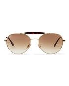 RB3540 Brown & Gold-Tone Brow Bar Round Sunglasses