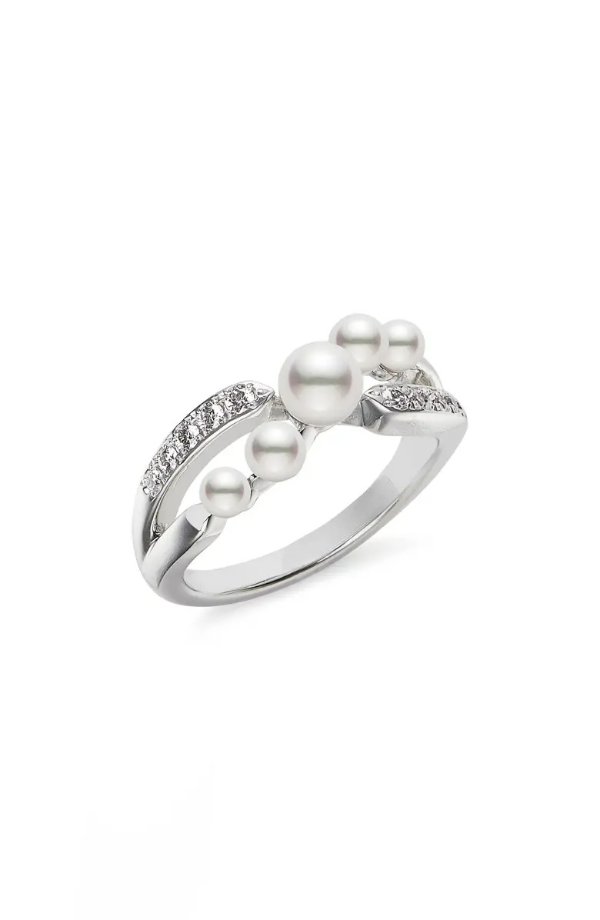 Cluster Cultured Pearl & Diamond Ring