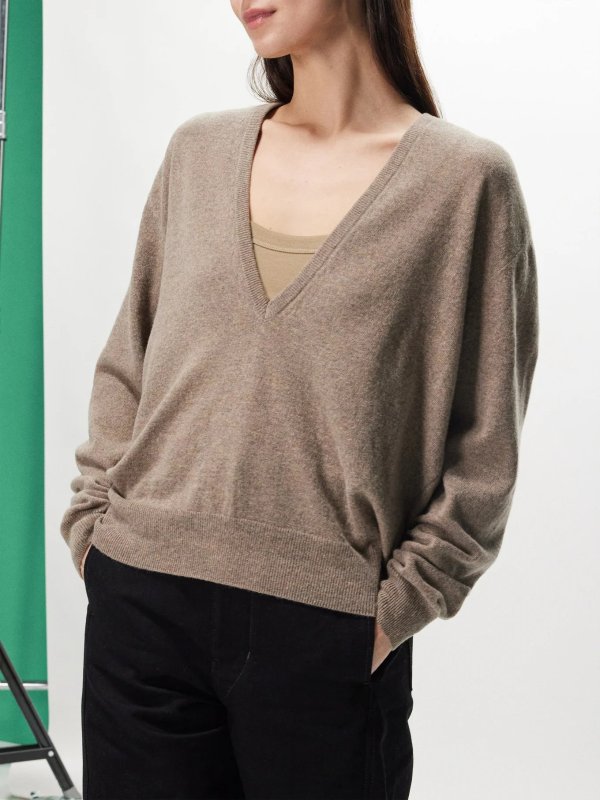 Deep V-neck wool-blend sweater