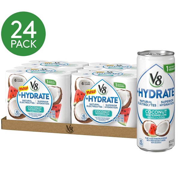 +Hydrate Plant-Based Hydrating Beverage, Coconut Watermelon, Pack of 24