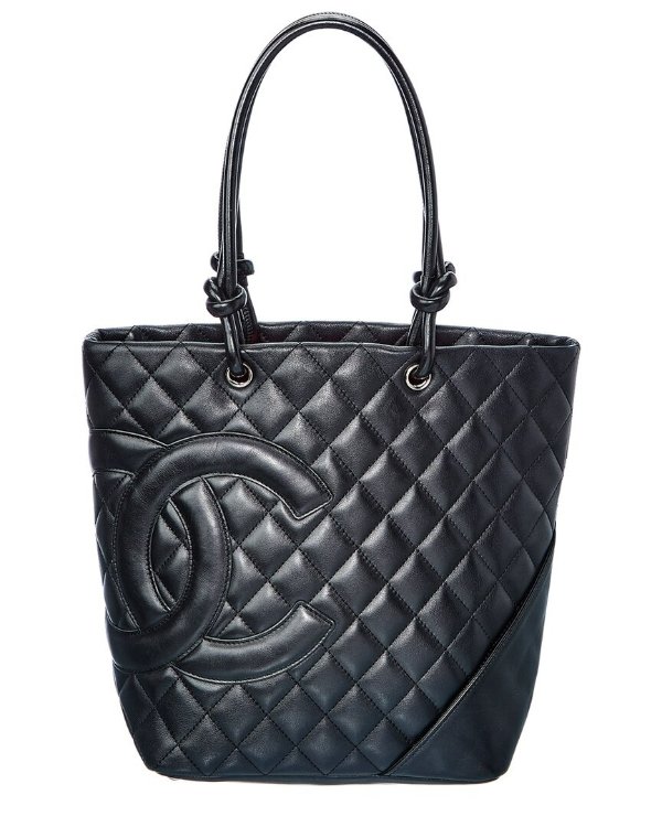 Black Quilted Lambskin Leather Small Cambon Tote (Authentic Pre-Owned)