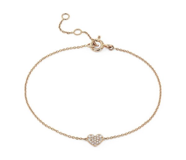 Mini Diamond Pave Heart Bracelet in 14k Rose Gold | Blue Nile