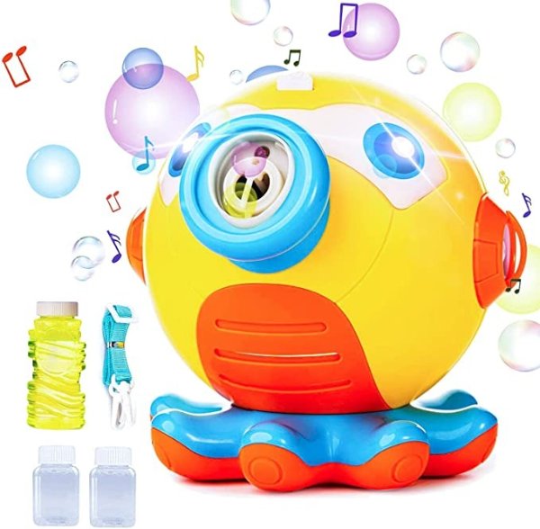 TAFULOR Bubble Machine Blower for Toddlers, Octopus Auto Bubble Maker with Music and Light for Kids, 3000+ Bubbles/min, Portable Bubble Toy with Bubble Solutions for Boys Girls Outdoor Indoor Parties