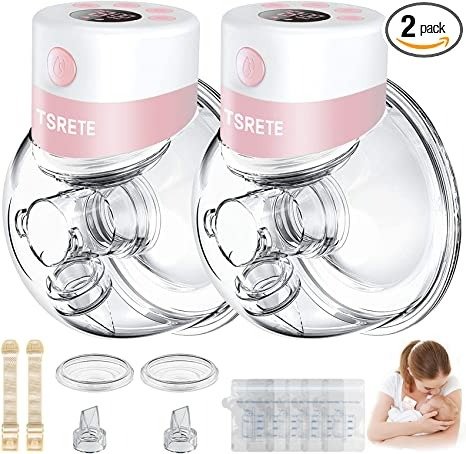 Breast Pump,Double Wearable Breast Pump,Electric Hands Free Breast Pumps with 2 Modes,9 Levels,LCD Display,Memory Function Rechargeable Double Milk Extractor with Massage and Pumping Mode-24mm Flange