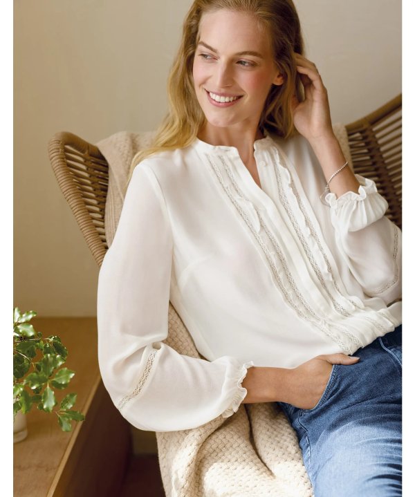 Lace-Insert Georgette Blouse | Women's Tops | The White Company