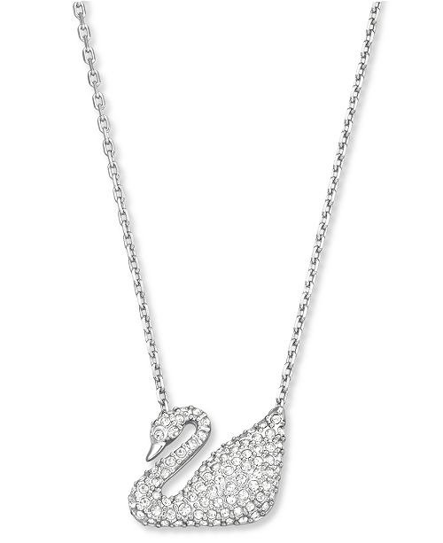 16" Silver Tone Crystal Swan Pendant Necklace