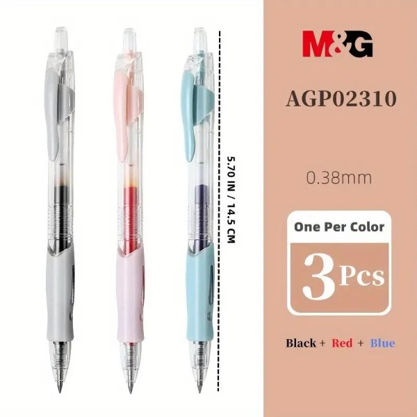 3 Pack 0.38mm Black/Red/Blue Retractable Gel Pen Student Signature Pen Red Pen Office Press Type Gel Pen
