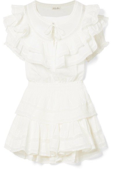 Liv ruffled crocheted lace-trimmed cotton mini dress