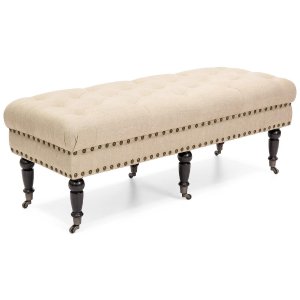 Best Choice Products Tufted Linen Ottoman Bench w/ Studded Rivets