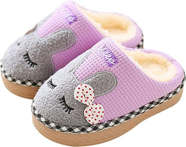 Kids Cute House Slippers Boys Girls Home Slippers Winter Fur Lined Warm Indoor Bunny Shoes for Toddler