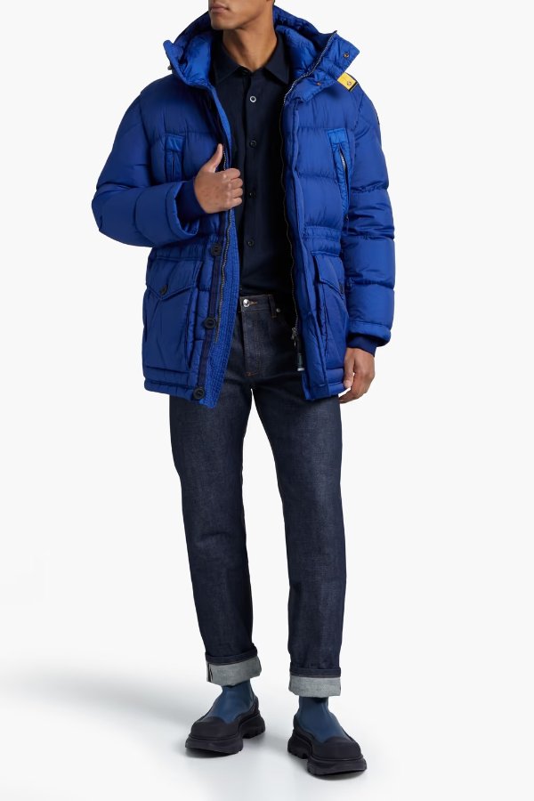 Quilted shell hooded down jacket