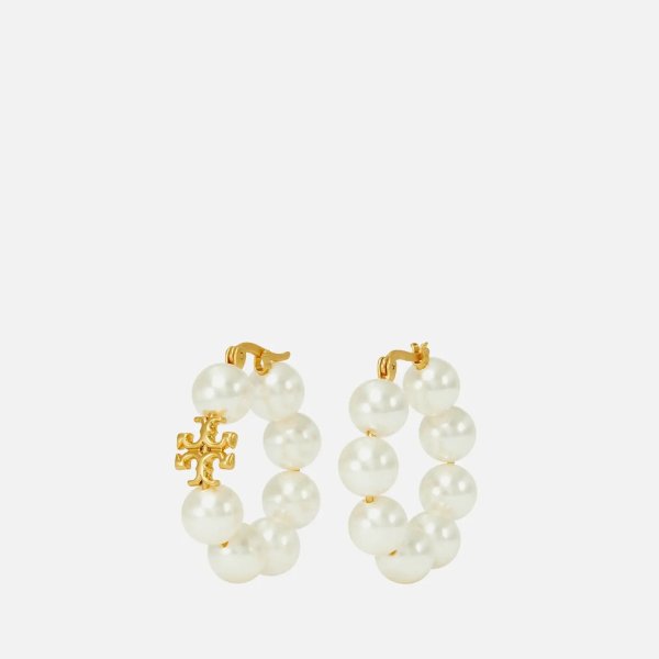 Women's Kira Pearl Hoop Earrings - Rolled Brass/Ivory
