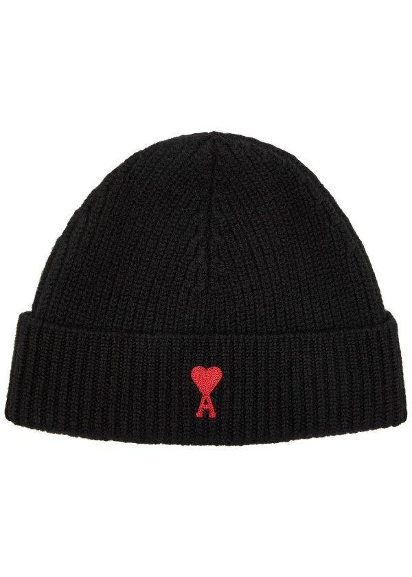 Logo-embroidered ribbed wool beanie