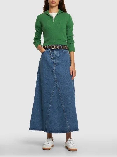 Overdyed cotton denim maxi skirt