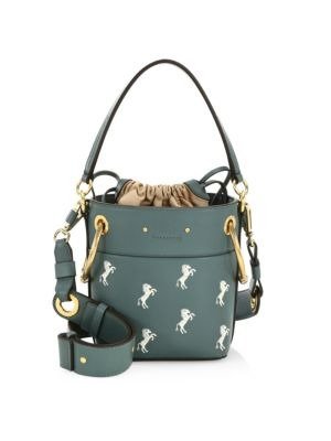 - Mini Little Horses Embroidered Leather Bucket Bag