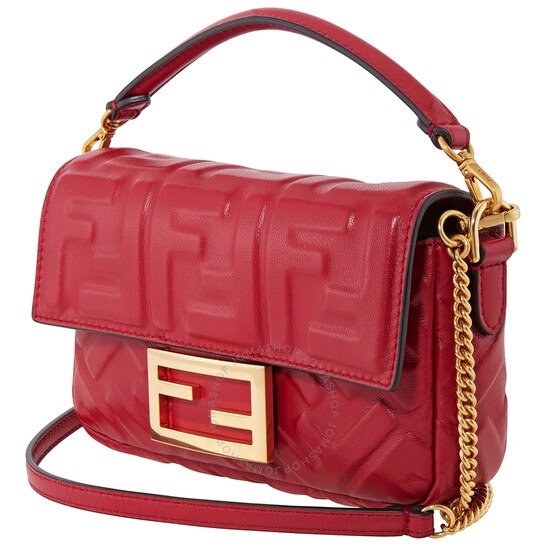 Ladies Mini Baguette FF Napa Leather Crossbody Bag In Red