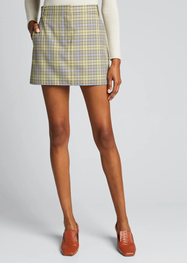 Recycled Menswear Check Mini Skirt