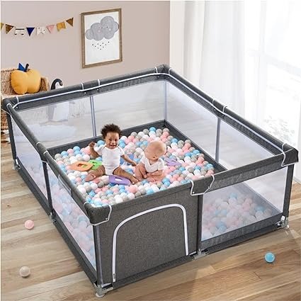 Baby Playpen,Large Play Pens for Babies and Toddlers, Sturdy Baby Play Yards with Anti-Slip Base, Non-Toxic, Safe Indoor & Outdoor Kids Activity Center with Breathable Mesh