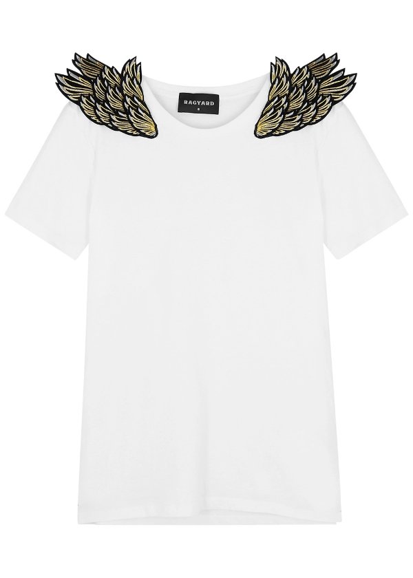 Wing-appliqued cotton T-shirt