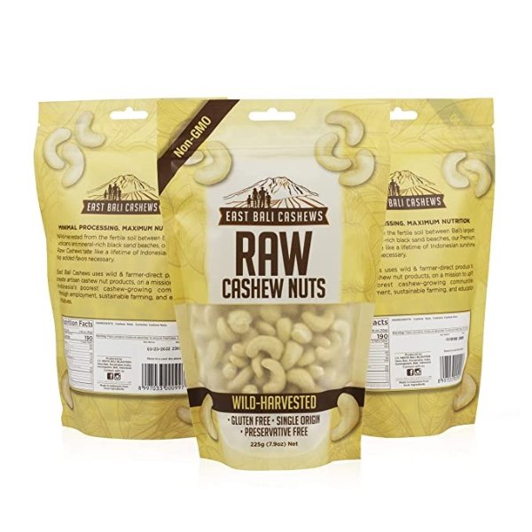 Bali Cashews - Raw Cashew Nuts - Protein Packed, Gluten Free, Non-GMO, Vegan Friendly Snack - 3 Count - 8oz