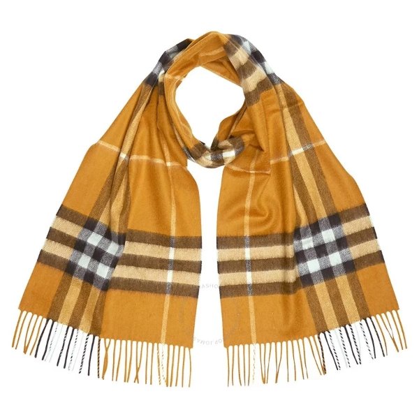 Classic Vintage Check Cashmere Scarf- Umber Yellow Classic Vintage Check Cashmere Scarf- Umber Yellow