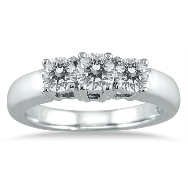 1 Carat TW Three Stone Diamond Ring in 10K White Gold (H-I Color, I1-I2 Clarity)