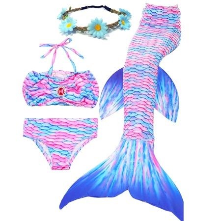 3 Pcs Girls Mermaid Tail Swimsuit Swimwear Bikini Set for Swimming M