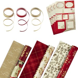 Hallmark 双面圣诞包装纸套装 3卷包装纸+丝带+标签